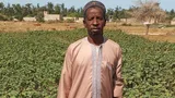 photograph of Abdou standing in the middle of field growing vegetables