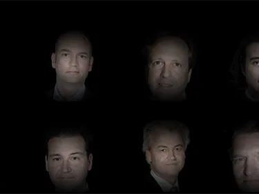 Portretten van verschillende lijsttrekkers van landelijke politieke partijen.