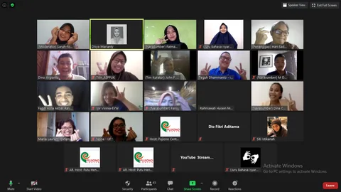 Screenshot van een Zoom meeting met jongeren uit Indonesië.