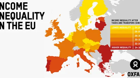 Infographic die laat zien hoe groot de inkomensongelijkheid is per EU land.