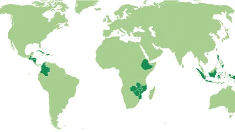 Kaart met landen die getroffen zijn door El Niño.