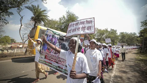 Foto van de protestmars op vrouwendag in Jharkand India