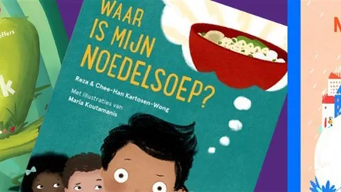 Boekomslagen van de boeken 'Hoekjes van geluk', 'Waar is mijn noedelsoep' en 'Mijn vriendje Bang'