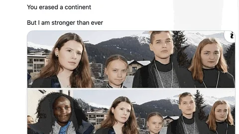 Tweet met de foto waarop Vanessa is verwijderd en de originele versie.