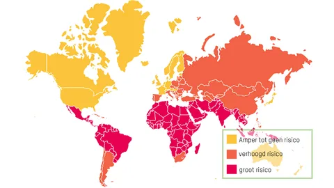 Landen risico reizigersdiarree kaart