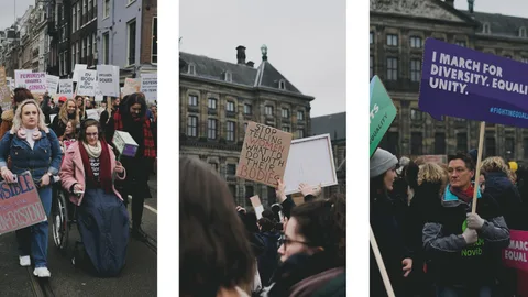 Diverse foto's van de vrouwenmars 2020 in Amsterdam
