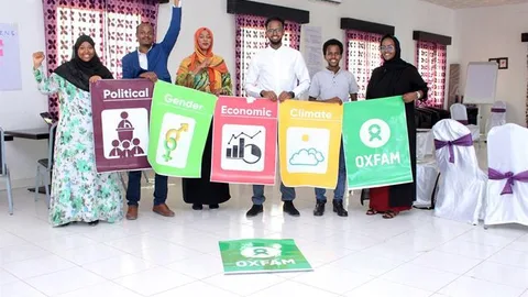 Foto met posters met daarop de pijlers voor verschillende gelijkheden zoals gendergelijkheid