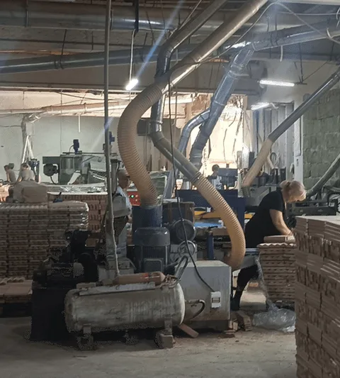 Production floor of a wood processing business.