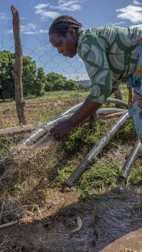 Foto: Boerin Sarah aan het werk op het land.