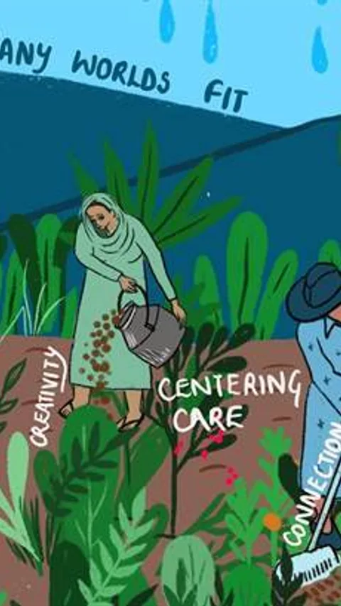 Tekening van Afrikaanse vrouwen die het land bewerken