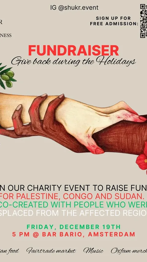 Event poster - fundraiser voor Palestina - kerstmarkt Bar Bario 2025