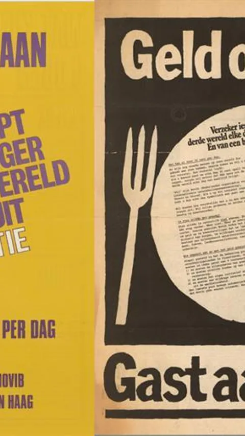 Oxfam novib poster en advertentie gast aan tafel 1975